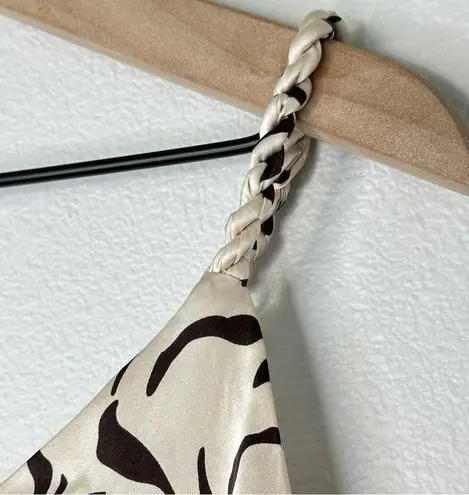 Unique Vintage Vintage 90s Y2K Silk Blend Babydoll Tank top Sz L Brown Cream Animal Print