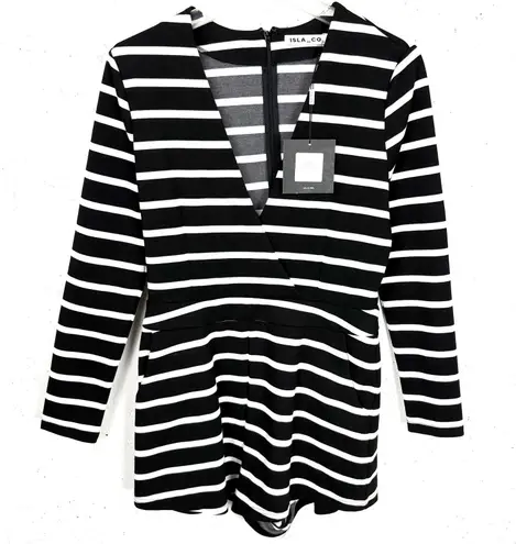 Isla_Co Womens Before The Dawn Playsuit Romper Black White Stripe Size Large
