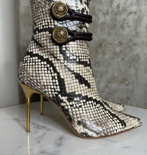 Balmain Alma Snake-Effect Leather Ankle Boots