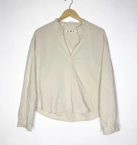 Amo Rosa Ruffle Shirt In Pumice Size Large Tan