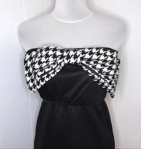 Judith March Houndstooth Bow Front Strapless Dress