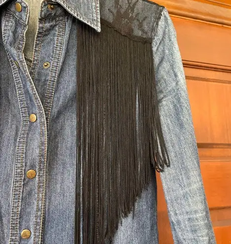 JESSI DENIM TASSEL LACE WESTER TUNIC SHIRT DRESS SIZE XXS