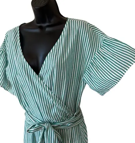VELVET BY GRAHAM & SPENCER JAYEL COTTON STRIPE WRAP DRESS Green Size M