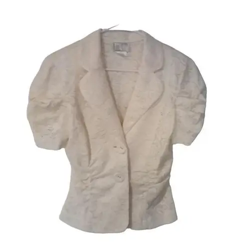 Alberto Makali Womens Puff Sleeve Notch Collar Single Breasted Top Beige Sz M