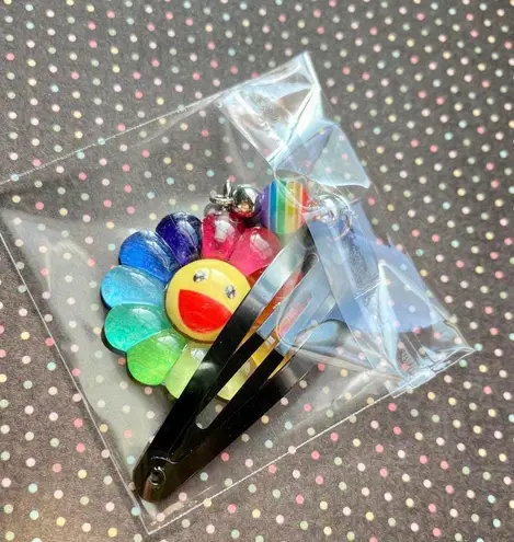 Handmade Kawaii y2k retro smiley rainbow sunflower dangle hair clip โ๏ธ๐๐