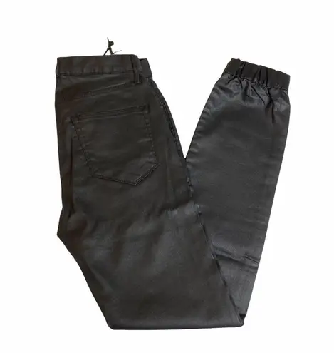 3x1 new  NYC ☏ Retro Track Pant Cropped Jeans ☏ Shiny Black Coated ☏ Elastic Hems