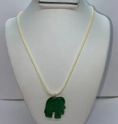 Handmade Cream Wax Green Elephant Necklace