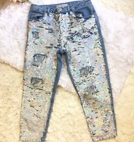 Topshop - Hayden Distressed Sequin Boyfriend jeans