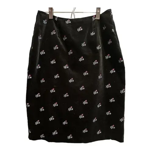 Hanna Andersson Velvet Skirt w/Embroidered Flowers Black Size 10