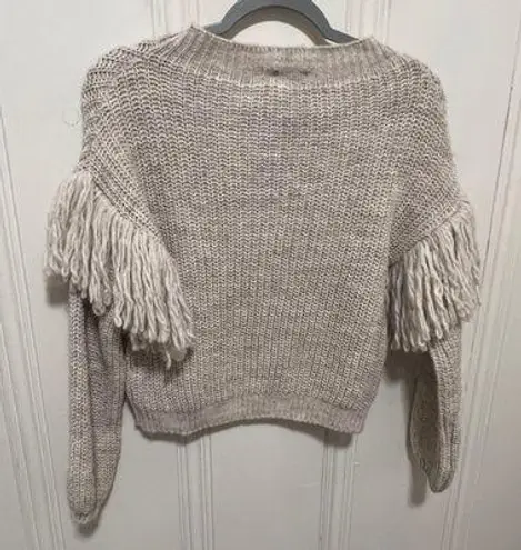 Maison Pholya Cream Beige Ribbed Knit Wool Alpaca Blend Sweater With Scarf XS Tan