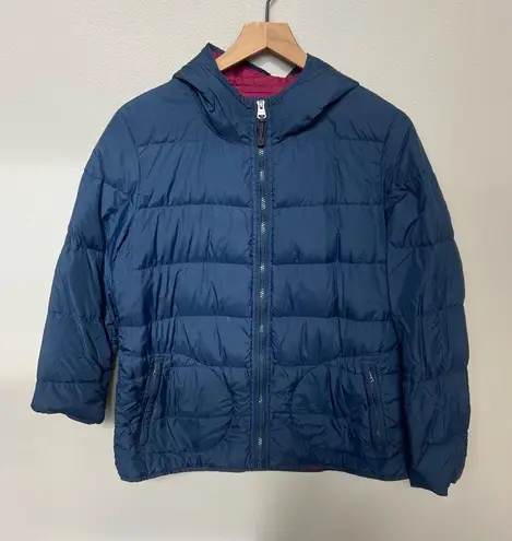 Fat Face Lightweight Puffer Coat Down Jacket Navy Burgundy Size Medium Blue - Image 1