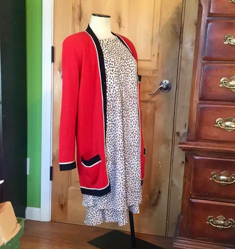 St. John By MARIE GRAY Sportswear 3-Pocket Red Blk Ecru Open Cardigan Jacket EUC M VNTG