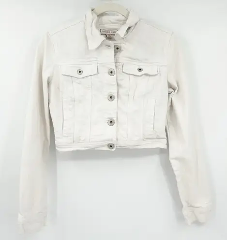 Tommy Jeans Womens Y2K Lovebird Embroidered Trucker Crop Denim Jacket Size M White Size M