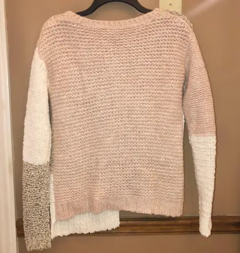 Sundance Wool Mohair Patchwork Asymmetrical Chunky Sweater Pink Cream XS