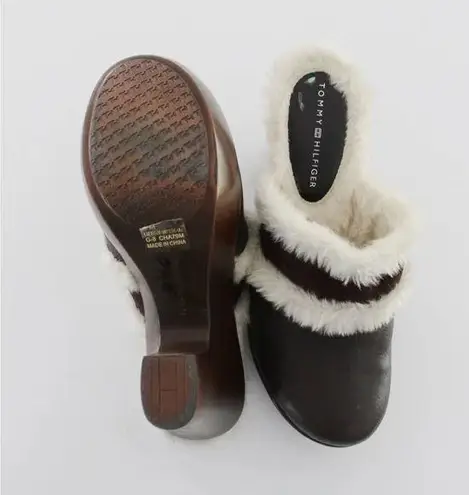 Tommy Hilfiger Merry Vintage Y2K Leather Faux Fur Trim Platform Clogs