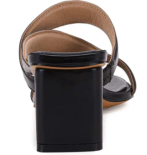 Chunky Heeled Square Open Toe Backless Block Double Strap Sandals Black 6