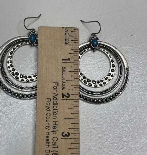 Premier Designs Large Silver Tone Multi Hammered Circle Dangle Earring Turquoise