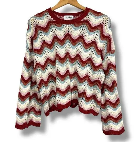27 Miles Crochet Knit Multicolor Wonder Top Red Size M