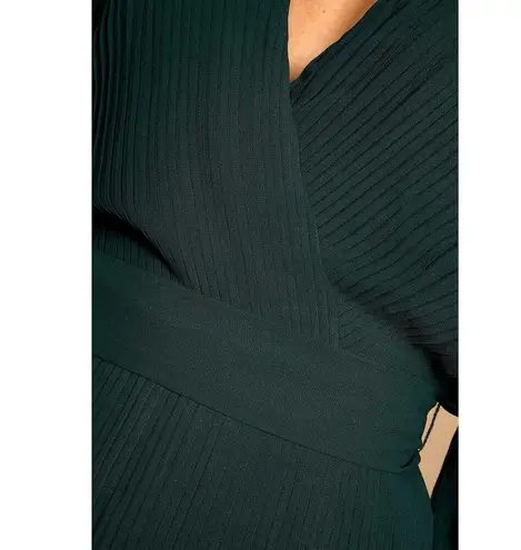 Lulu’s Date Night Vibes Dark Green Pleated Long Sleeve Romper Size Small NWT