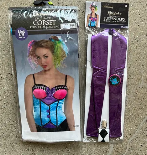 Mad Hatter Corset/Suspenders Set Blue