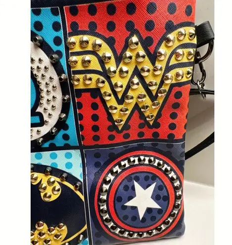Unique Superhero Chic Crossbody Clutch Rivets Superman Batman Flash Black