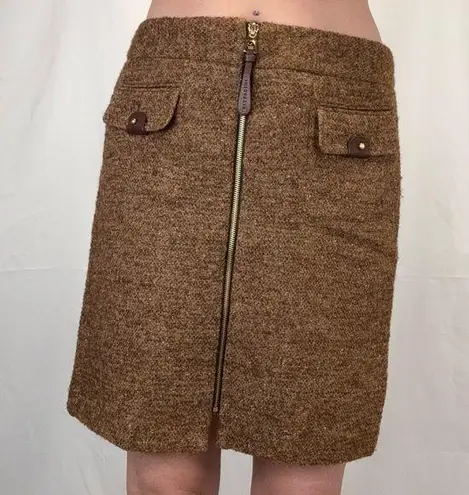 Adrienne Vittadini Vittadini Women's Wool Boucle Woven Tweed Skirt 10 Gold Brown Yellow Full Zipper