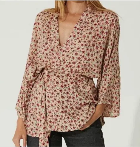 Jen's Pirate Booty x FREE PEOPLE | Beige Pink Floral Kimono Wrap Boho | Small