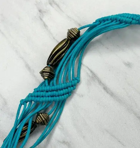 Gold Tone Boho Beaded Blue Rope Belt Y2K Festival Medium (M) ✨