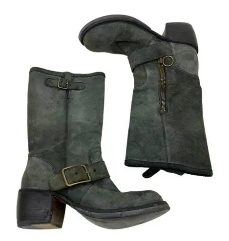 Fiorentini + Baker Mike moto Boot green pull on adjusable buckles sz 36.5 US 6.5