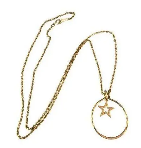 Vintage Avon Gold Tone Lone Star Pendant Necklace Open Circle Star Estate 23"