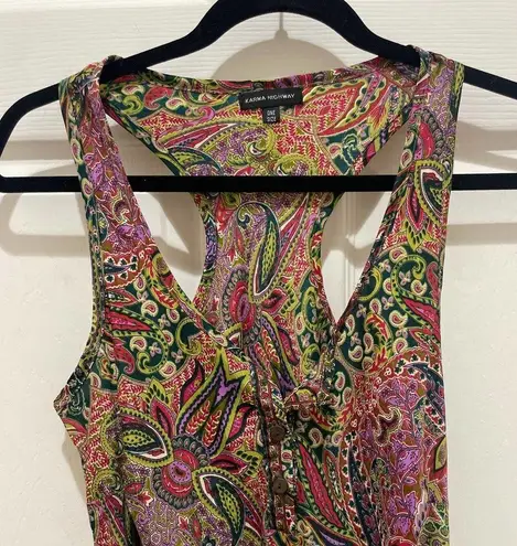 Karma Highway Pink & Green Paisley Floral Racerback Romper Size undefined