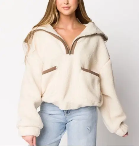 Prómesa Promesa Cream and Brown Teddy Jacket Plush Outerwear