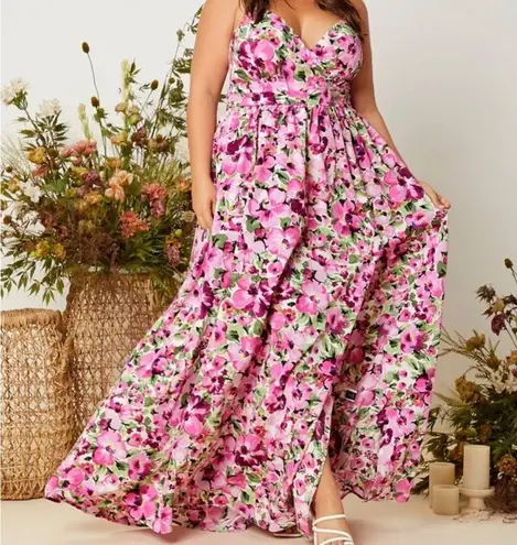 Boutique Summer Spring Easter Floral Pink Boho Strappy Maxi Dress Size 2X