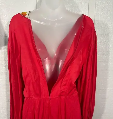 Farm Rio  Cutout Maxi Dress Red V Neck Ballon Sleeve Size Medium NWT