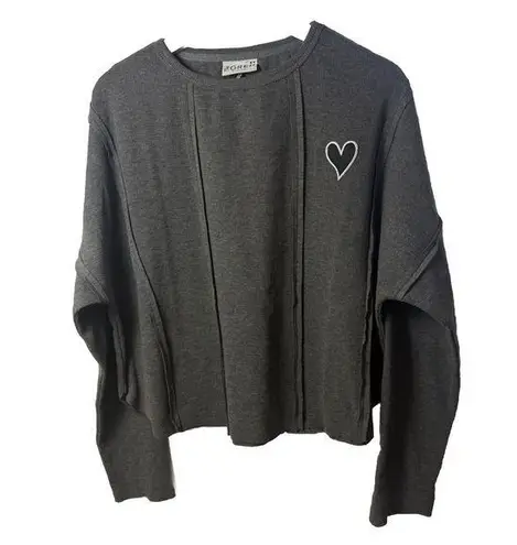 The GREii Top Womens Medium Gray Waffle Knit Heart Embroidered Thermal Lounge