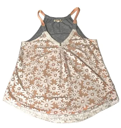 Rewind Floral Embroidered Lace Solid Back Halter Style Mixed Media Flowy Tank Top Small White Orange Gray