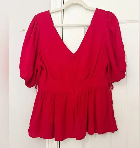 Proenza Schouler Red Puff Sleeve Tie Top