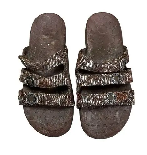 Orthaheel Ashley Bronze Snake Triple Strap Sandal Women's Sz 6 Slip On Comfort Brown