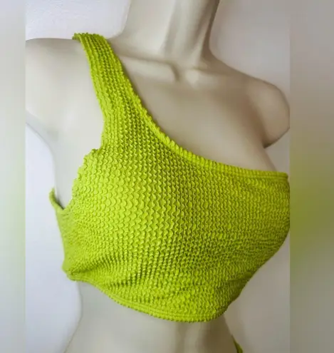 Women's Ribbed Bikini Set One Shoulder Top with Mid Waist Two Piece Size M Green Size M