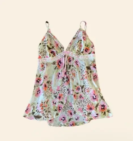 George Floral Y2K 90s Babydoll Sheer Open Front Pink Cami Top