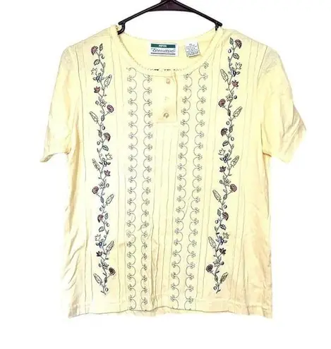 Shenanigans Size Petite Small Cottage Core TShirt Embroidered PS Cotton Light Yellow