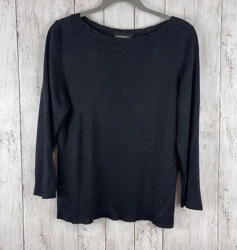 Sadimara Top Women Large Black 100% Silk Sweater Capsule Minimalist Neutral Chic