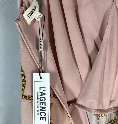 L'Agence L’AGENCE Chiara Pleated Cami Gold Chain Print Wide Leg Jumpsuit Pink Size 2