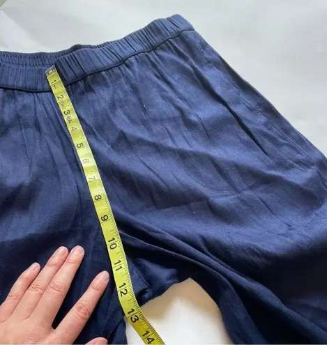 Susan Graver Linen Blend Ankle Pants Crochet Detail Navy Blue Size 12