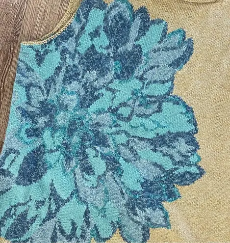 Susan Bristol Vintage Sweater Vest Women L Tan Blue Flower Pullover Grannycore
