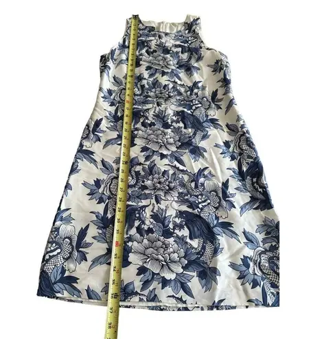 Lauren Ralph Lauren Asian Inspired Dragon Chinoiserie Print Dress 100% Silk Blue Size 4