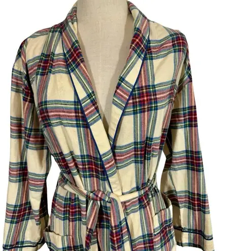 Sleepy Jones Marianne Brushed Cotton Twill Plaid Robe in Camel Red Size L