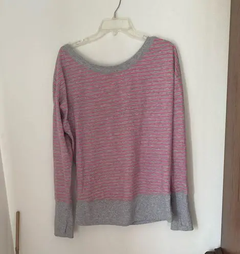 Victoria's Secret Victoria’s Secret Sport hot pink grey striped sweatshirt size medium 78% cotton