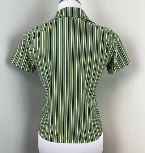 Vintage 90s Uncivilized Green Pinstriped V Neck Short Sleeve Top Small