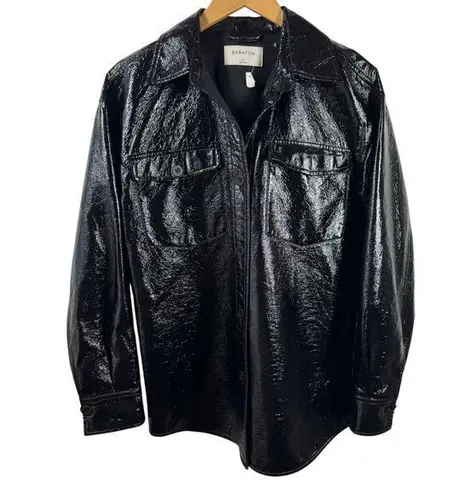 Babaton Pelli Coat Women S Black Vegan Leather Button Down Long Sleeve Grunge